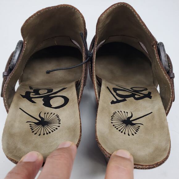 🤎 OTBT Rusk Brown Leather Buckle Wedge Mules 10 - Picture 4 of 13